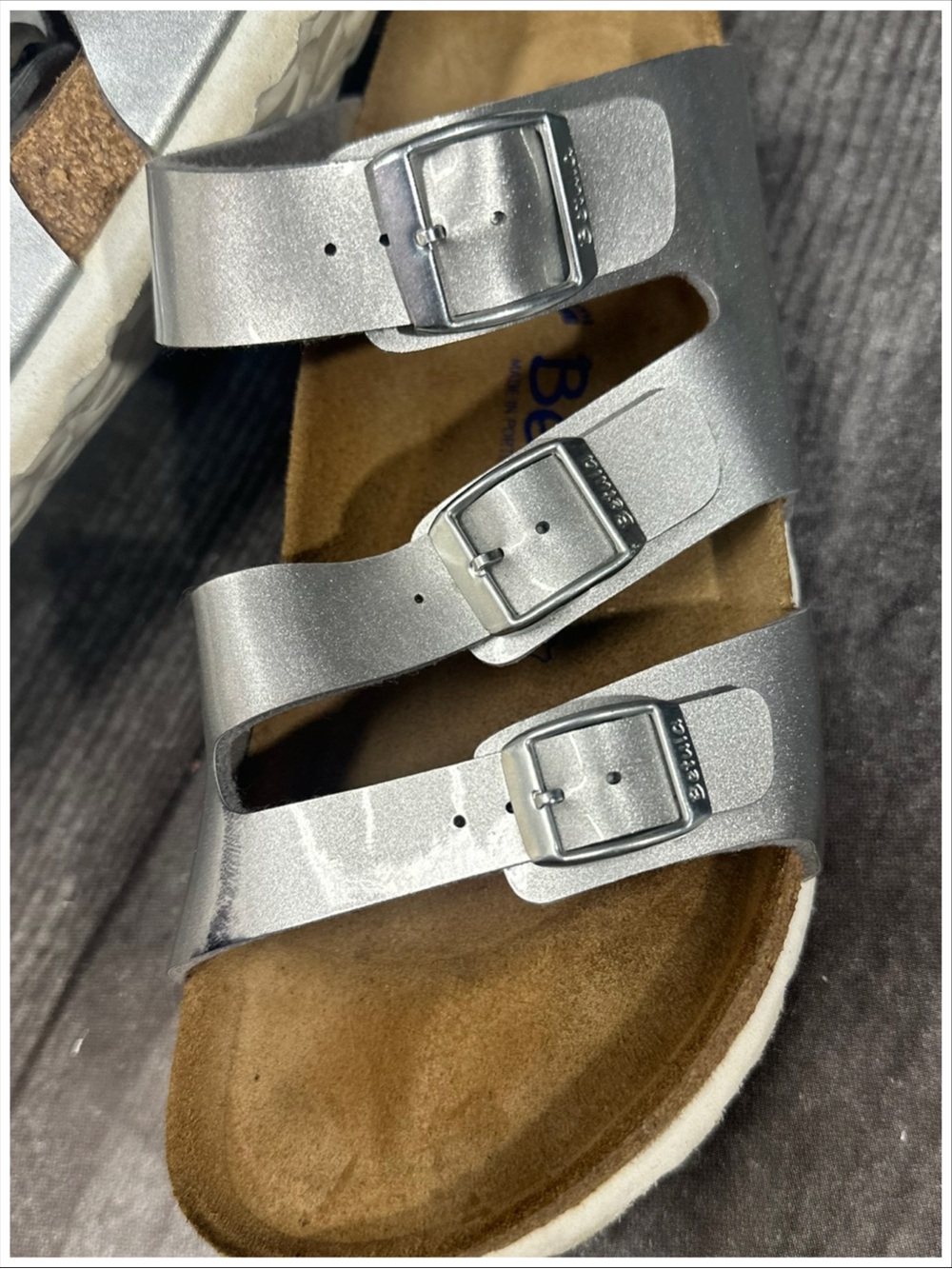 Birkenstock Betula Silver Triple-Buckle Sandals | Size 40/L9 M7 | Item #SS420 - Picture 6 of 12